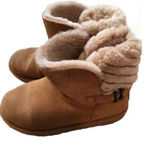 UGGS EUC GIRLS TAN BOOTS FOOTWEAR UGG LEATHER LOW STYLE SIZE 3